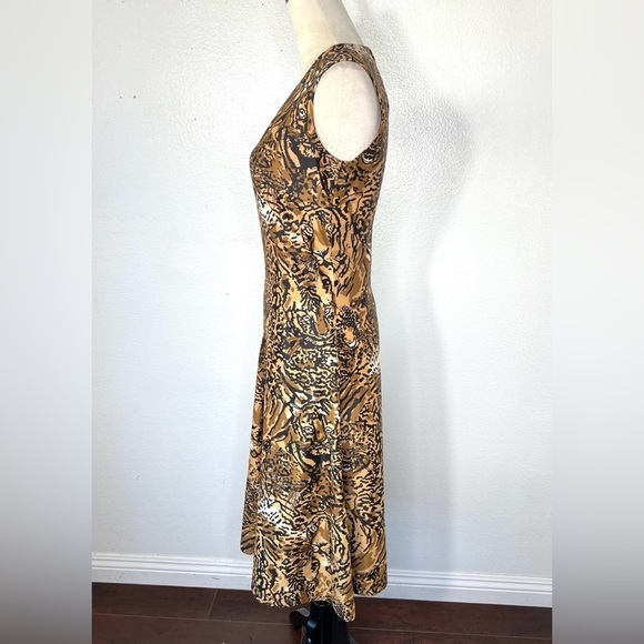 VINTAGE 1970s Animal Print Leopard Cat Face Print Midi Sleeveless Dress Vtg 70s - Picture 4 of 10